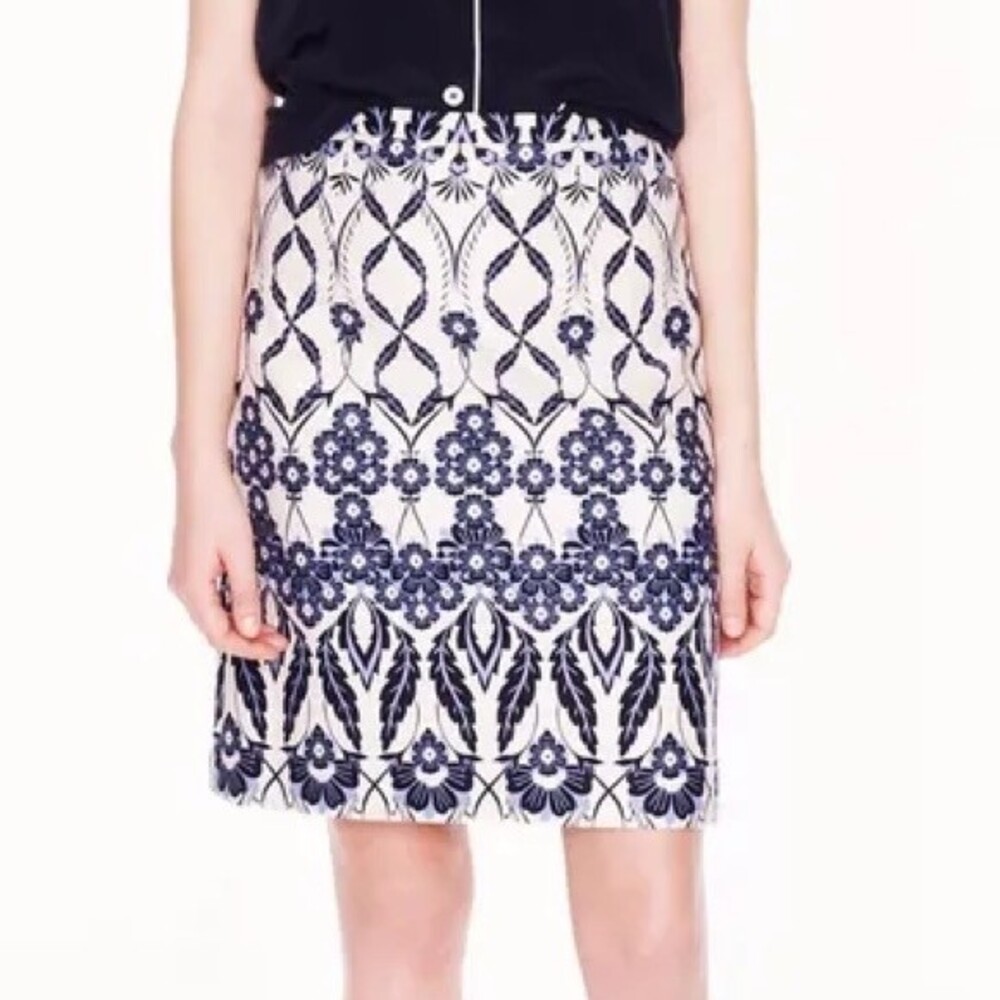 NWT J. Crew Trellis Skirt Blue & White Floral Scroll Mini A-Line Skirt Size 4